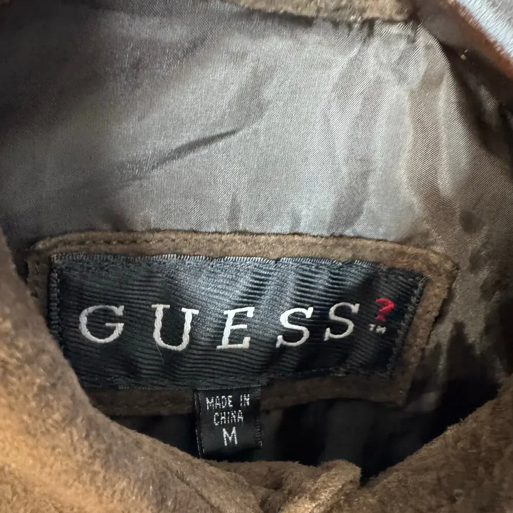 Guess Vintage Y2K Leather Suede Shirt Jacket Brown Men's M - Picture 12 of 12